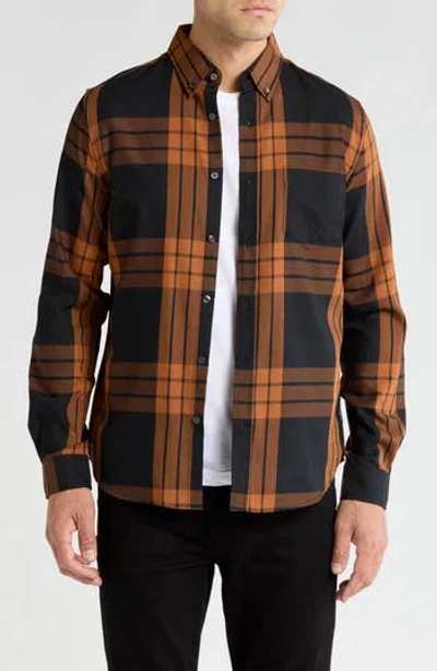 Ben Sherman Plaid Twill Long Sleeve Button-up Shirt In Clay