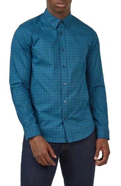 Ben Sherman Print Cotton Button-up Shirt In Dark Teal