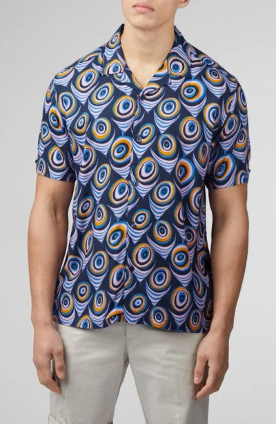 Ben Sherman Men's Psychedelic Print Short Sleeve Shirt In Violet