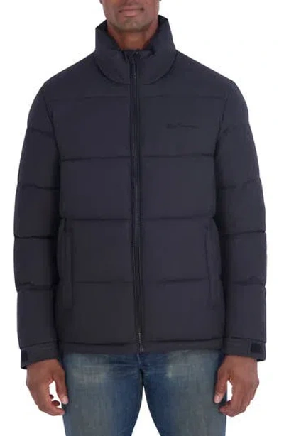 Ben Sherman Quilted Puffer Jacket In Heather Black