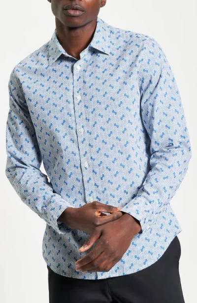 Ben Sherman Regular Fit Geo Print Organic Cotton Twill Button-up Shirt In Airforce Blue