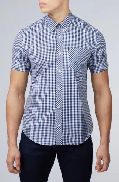 Ben Sherman Regular Fit Gingham Short Sleeve Button-down Shirt In Petrol