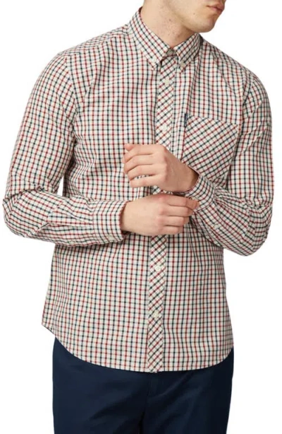 Ben Sherman Signature House Check Organic Cotton Button-down Shirt In White/red/blue