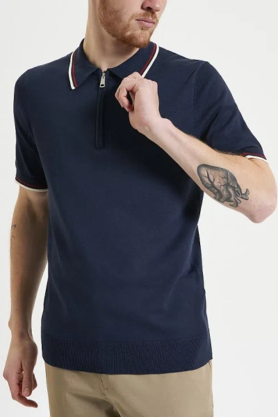 Ben Sherman Signature Quarter Zip Polo Shirt Top In Dark Navy, Men's At Urban Outfitters