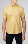 Ben Sherman Signature Short Sleeve Organic Cotton Button-down Oxford Shirt In Sunflower
