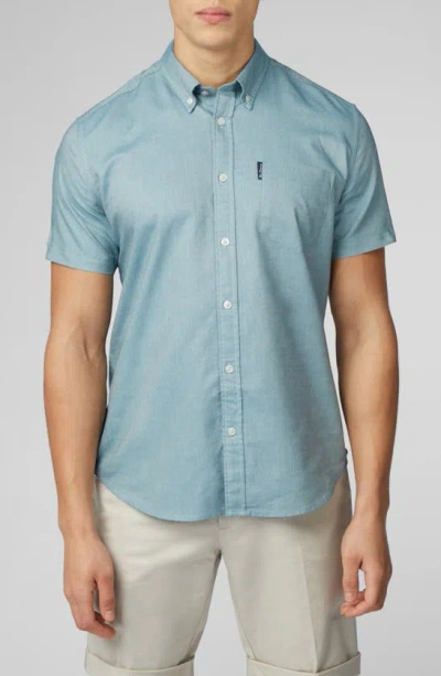 Ben Sherman Signature Short Sleeve Organic Cotton Button-down Oxford Shirt In Teal