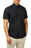 Ben Sherman Signature Short Sleeve Organic Cotton Oxford Button-down Shirt In Black