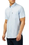 Ben Sherman Signature Short Sleeve Organic Cotton Oxford Button-down Shirt In Sky