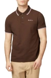 Ben Sherman Signature Tipped Organic Cotton Piqué Polo In Dark Brown