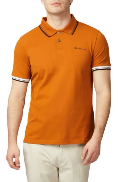 Ben Sherman Signature Tipped Organic Cotton Piqué Polo In Orange
