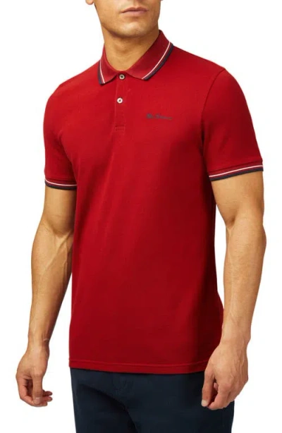 Ben Sherman Signature Tipped Organic Cotton Piqué Polo In Red