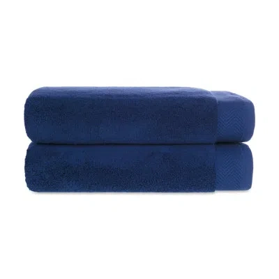 Ben Sherman Solid 2 Piece Ultra-absorbent Plush Cotton Bath Towels In Navy