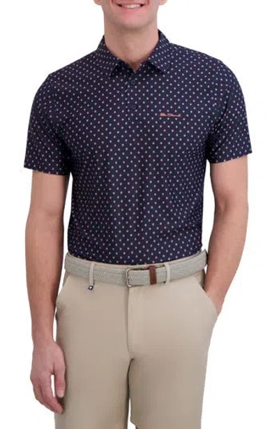 Ben Sherman Split Geo Print Tech Jersey Golf Polo In Blue