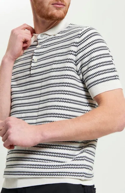 Ben Sherman Stripe Jacquard Polo In Ivory