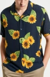 Ben Sherman Sunflower Print Camp Shirt In Midnight