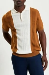 Ben Sherman Textured Block Stripe Knit Polo In Caramel