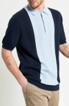 Ben Sherman Textured Block Stripe Knit Polo In Dark Navy