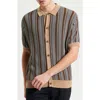 Ben Sherman Textured Stripe Knit Button-up Shirt In Dark Navy