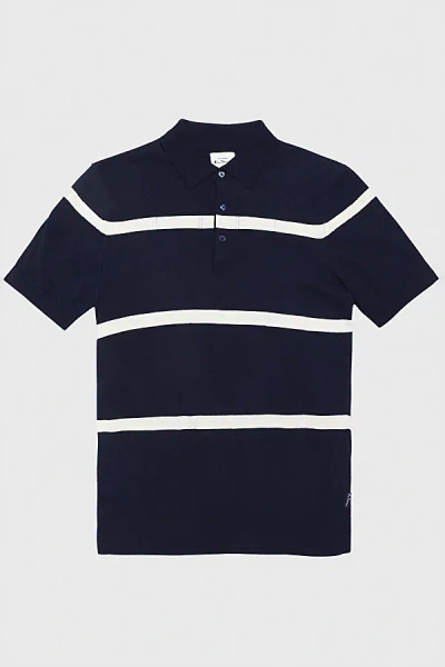 Ben Sherman Textured Stripe Knit Polo Top In Dark Navy, Men's At Urban Outfitters