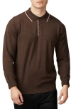 Ben Sherman Tipped Long Sleeve Polo Sweater In Cocoa
