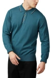 Ben Sherman Tipped Long Sleeve Polo Sweater In Lake