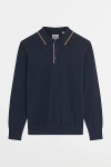 Ben Sherman Tipped Long Sleeve Polo Sweater In Dark Navy
