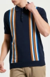 Ben Sherman Vertical Stripe Organic Cotton Polo Sweater In Blue