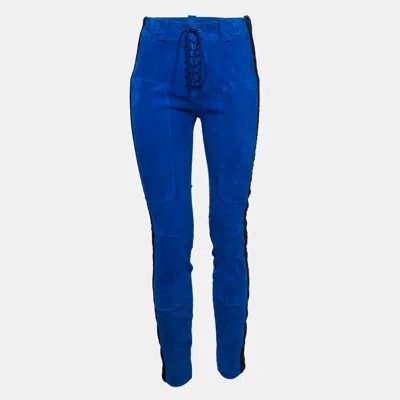 Pre-owned Ben Taverniti Blue Velvet Trim Suede Lace-trim Unravel Project Trouser M