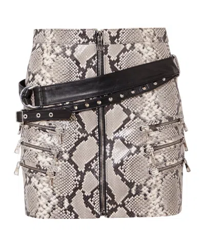 Ben Taverniti Unravel Project Belted Snake-effect Leather Mini Skirt In Neutral