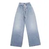 Ben Taverniti Unravel Project Denim Blue Cotton Lace Up Wide Leg Jeans In Blue