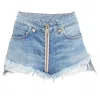 Ben Taverniti Unravel Project Denim Full Zip Crotch Fray Edge Wide Shorts In Blue