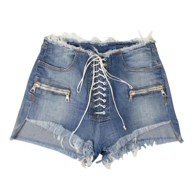 Ben Taverniti Unravel Project Denim Lace-up Shorts - Denim In Blue