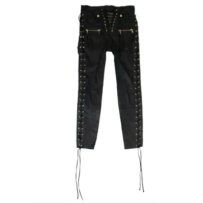 Ben Taverniti Unravel Project Leather Side Lace Up Skinny Pants - Blue In Black