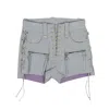 BEN TAVERNITI UNRAVEL PROJECT LIGHT LEATHER PLONGE LACE-UP SHORTS - GRAY