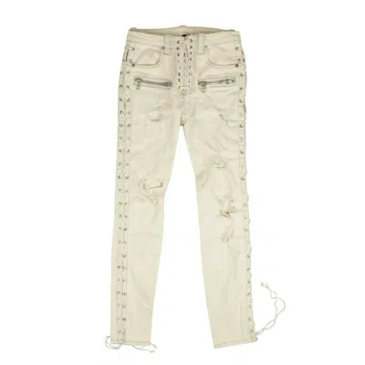 Ben Taverniti Unravel Project Washout Denim Side Lace Up Skinny Jeans - White In Beige