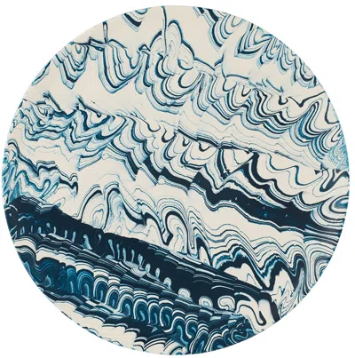 Åben White & Green Poured Plate In White With Dark Blue