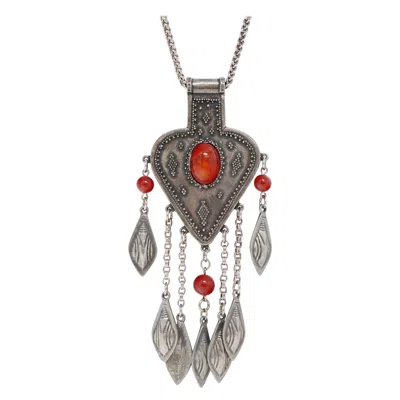 Pre-owned Ben-amun 1980's Ben Amun Faux Carnelian Tribal Statement Necklace, Signed In Gray