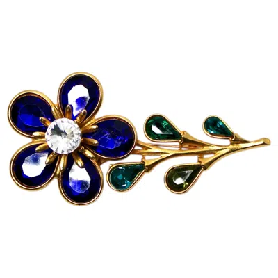 Pre-owned Ben-amun Ben Amun Gold Plated Rhinestone Flower Brooch Circa 1980s In Multi