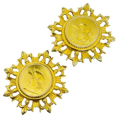 Pre-owned Ben-amun Ben Amun Signed Vintage Gold Tone Roman Coin Massive Designer Clip On Earrings In Multi