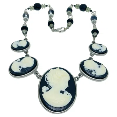 Pre-owned Ben-amun Ben Amun Signed Vintage Silver Tone Cameo Link Designer Necklace In Multi