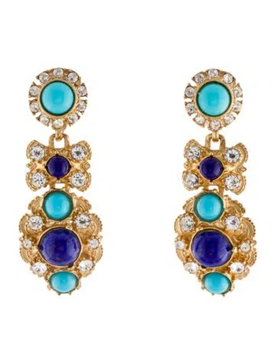 Pre-owned Ben-amun Crystal & Bead Drop Clip On Earrings In Multi