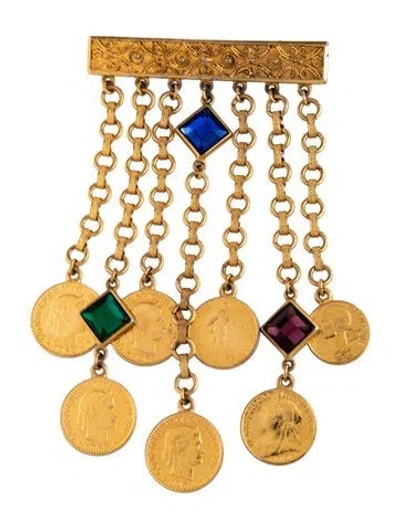 Pre-owned Ben-amun Crystal Coin Brooch Pin In Blue/purple
