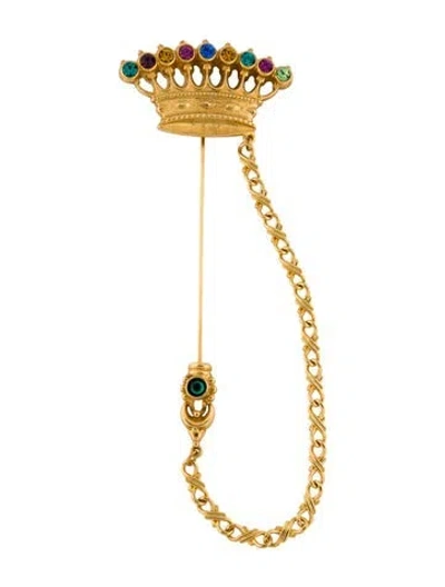 Pre-owned Ben-amun Crystal, Crown & Chain Pin Brooch In Multi
