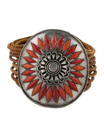 Pre-owned Ben-amun Enamel & Leather Bracelet, 6.25" In Multicolor