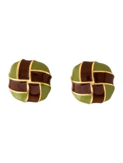 Pre-owned Ben-amun Enamel Clip-on Earrings In Brown/green