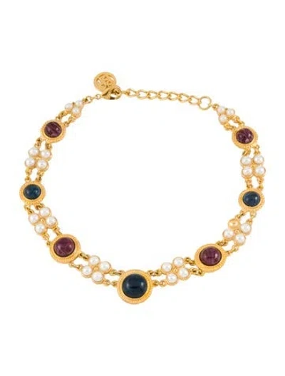 Pre-owned Ben-amun Faux Pearl & Resin Choker Necklace, 14.5" In Multi