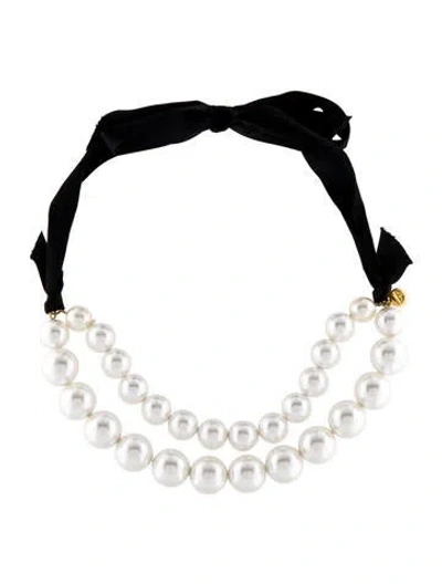 Pre-owned Ben-amun Faux Pearl & Ribbon Collar Necklace, 41.5" In Multi