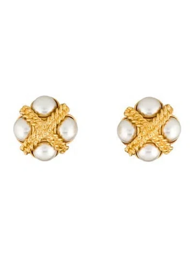 Pre-owned Ben-amun Faux Pearl Cross Rope Clip-on Earrings In Multicolor