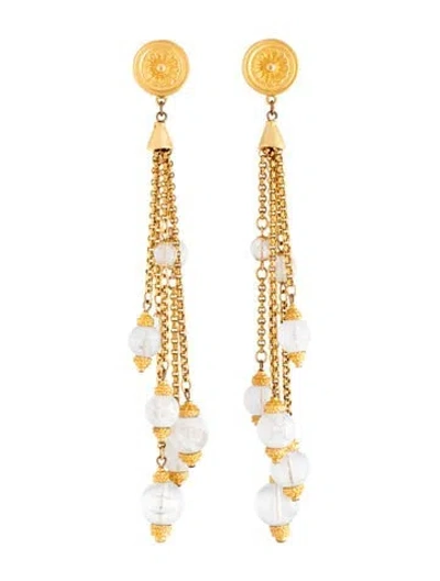 Pre-owned Ben-amun Glass Tassel Drop Clip-on Earrings In Clear