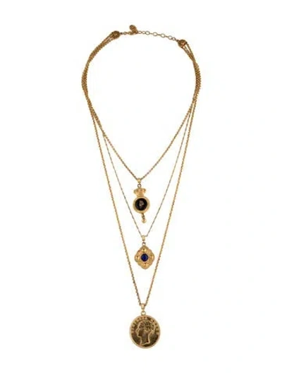 Pre-owned Ben-amun Resin Multi Charm Triple Strand Necklace, 22" In Black/blue